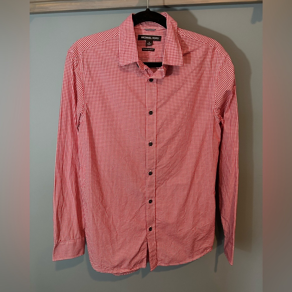 Michael Kors Men’s Slim-Fit Gingham Cotton Shirt in Red/White